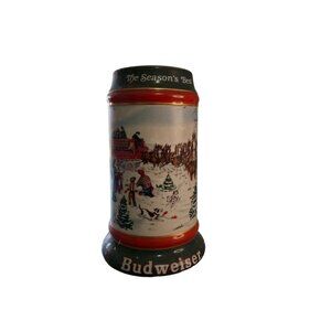 1991 Budweiser Holiday Beer Stein The Season’s Best Clydesdales Wagon Collectibl